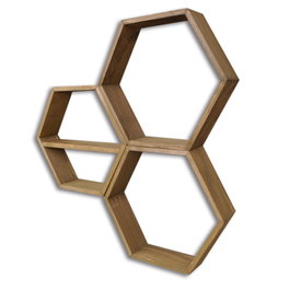 Hanah Home Hex004 Estantería de pared de madera de abeto, Nogal (3 Piezas)